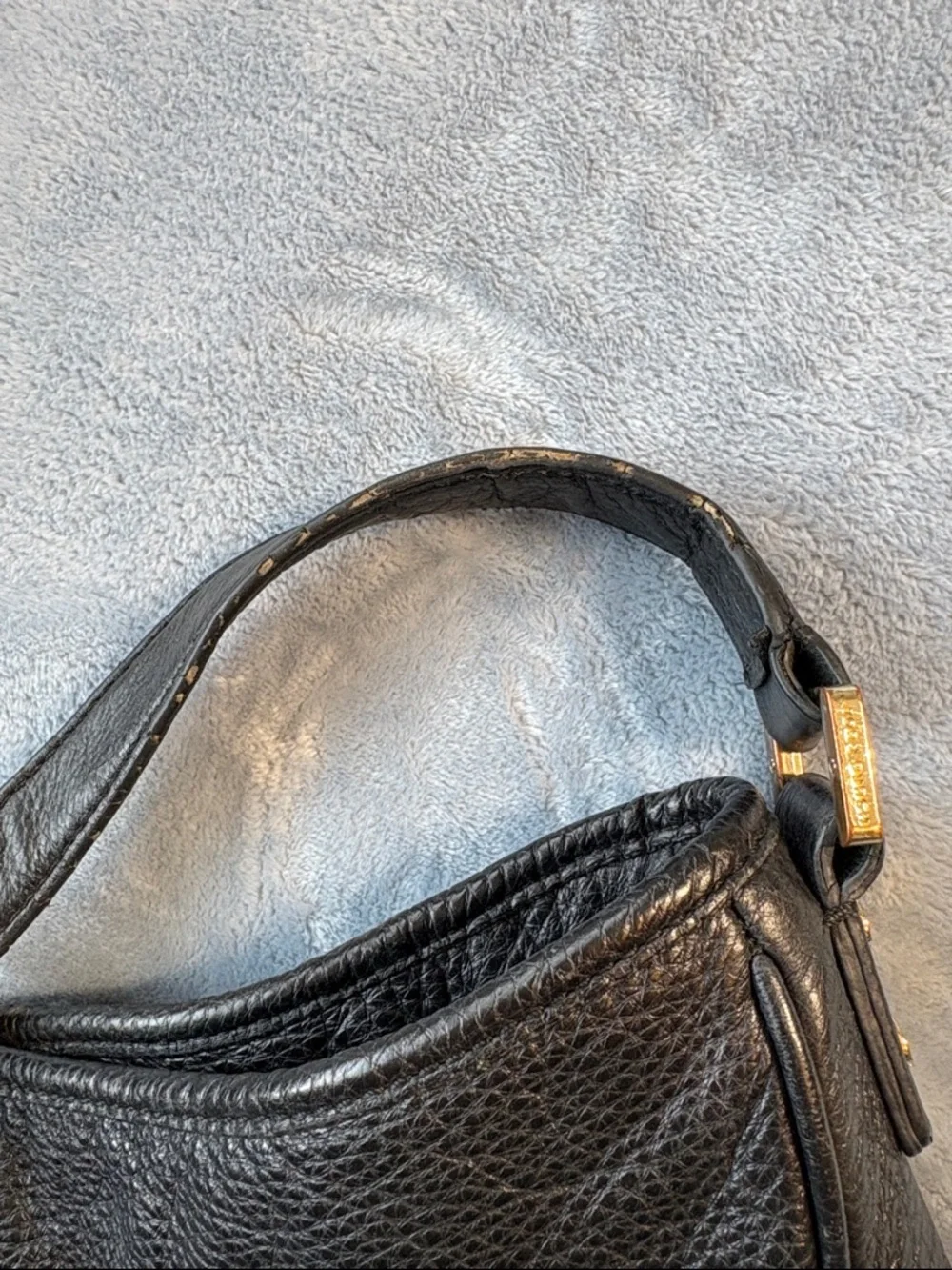 Tory Burch Black Leather Shoulder Hobo Bag with Signature Medallion